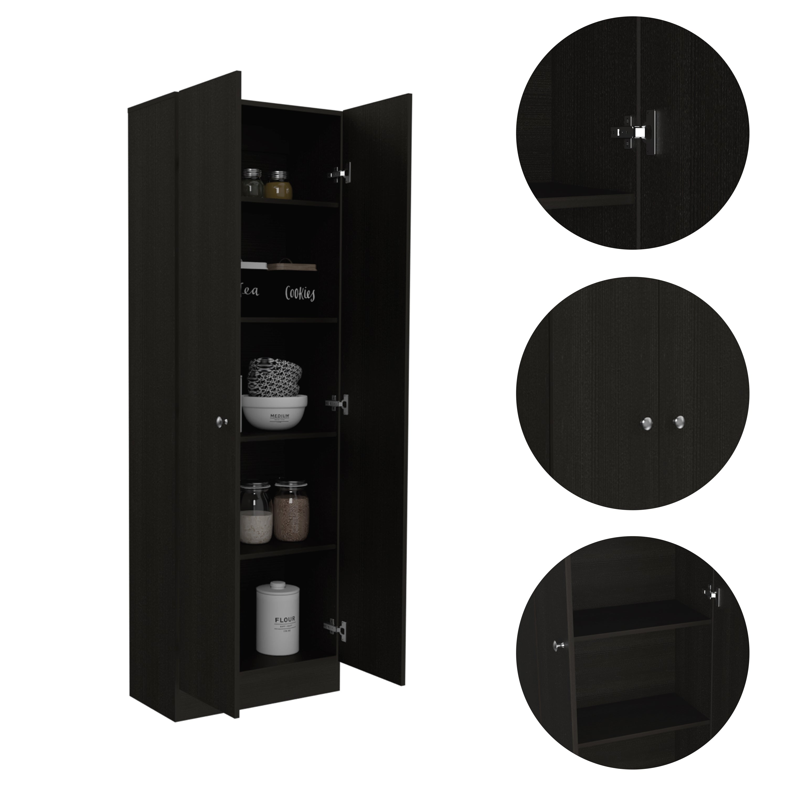 Multistorage Pantry Cabinet, Five Shelves, Double Door Cabinet -Black | Premium Home Decor - Grand Goldman
