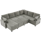 Versatile Light Grey Chenille Sectional Sofa Bed with Storage, Cup Holders & Charging Ports, 109.9' - Grand Goldman Shop