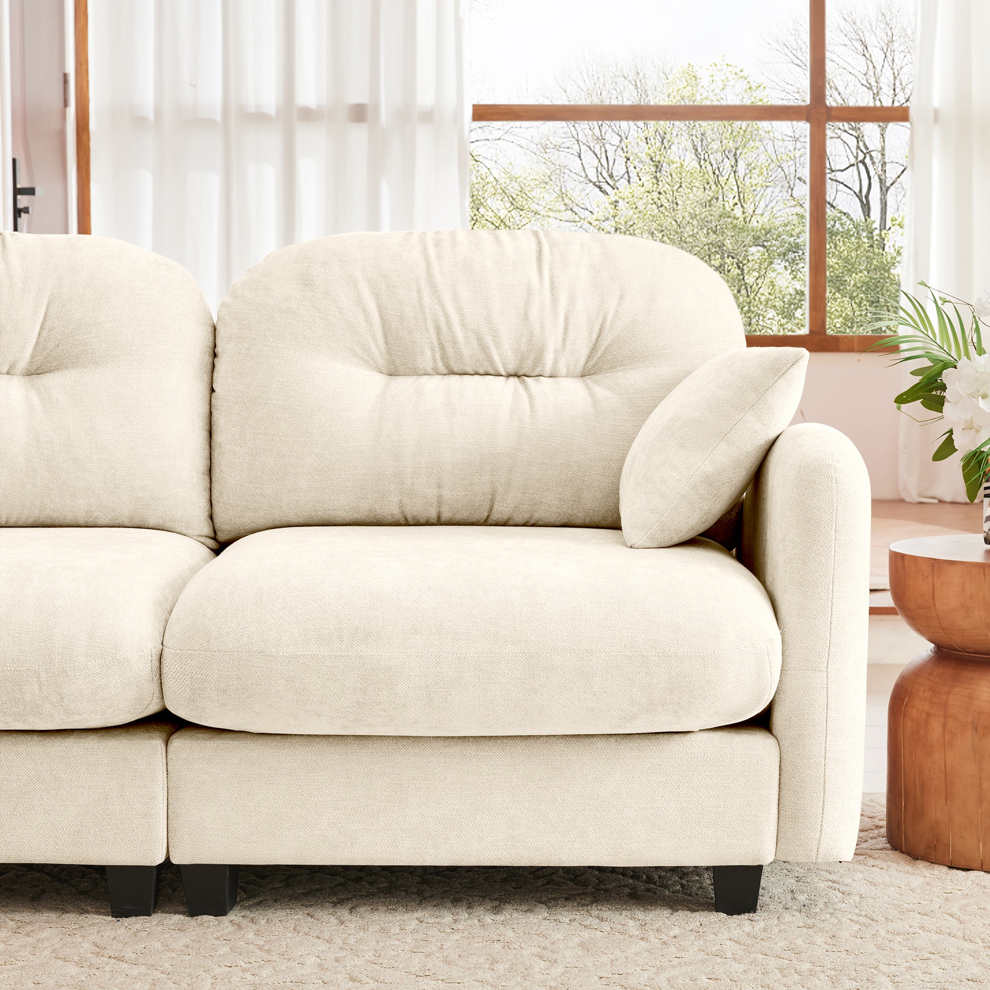 Loveseat Cloud Sectional Couches  Chenille Fabric, Quilted Pleated Design, Ergonomic Design, High-Density Foam Easy Install Elegant Armrests High Quality Wooden Base,Fits Living Rooms,Beige - Grand Goldman Shop