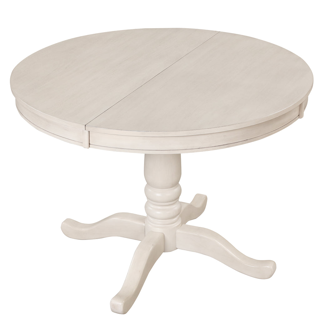 Antique White Modern Dining Table Set for 4 with Round Table and Chairs, Solid Wood & MDF - Grand Goldman Shop