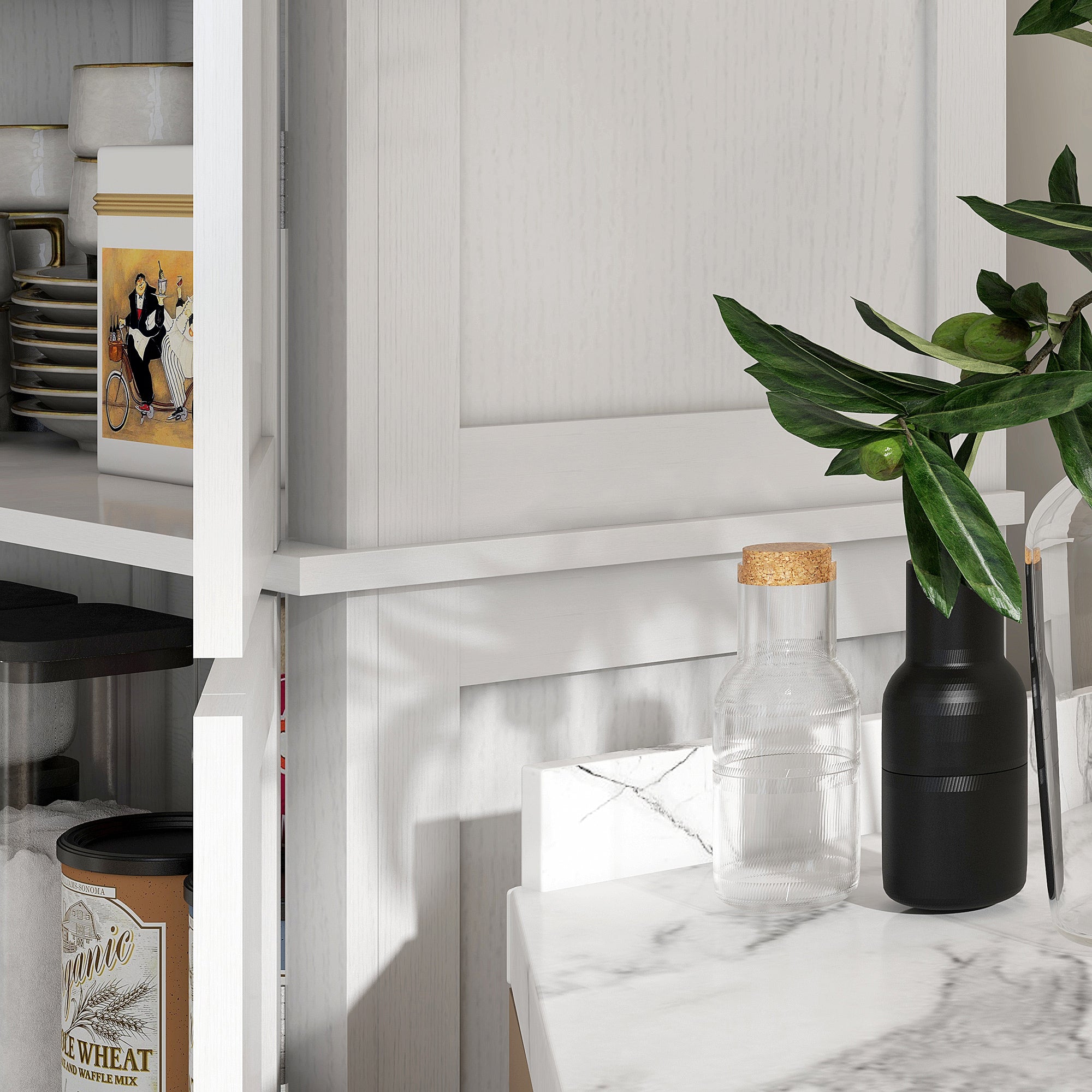 HOMCOM 72.5' Freestanding Kitchen Pantry Cabinet, Tall Storage Cabinet with 4 Doors and 2 Adjustable Shelves for Dining Room, White Wood Grain - Grand Goldman Shop