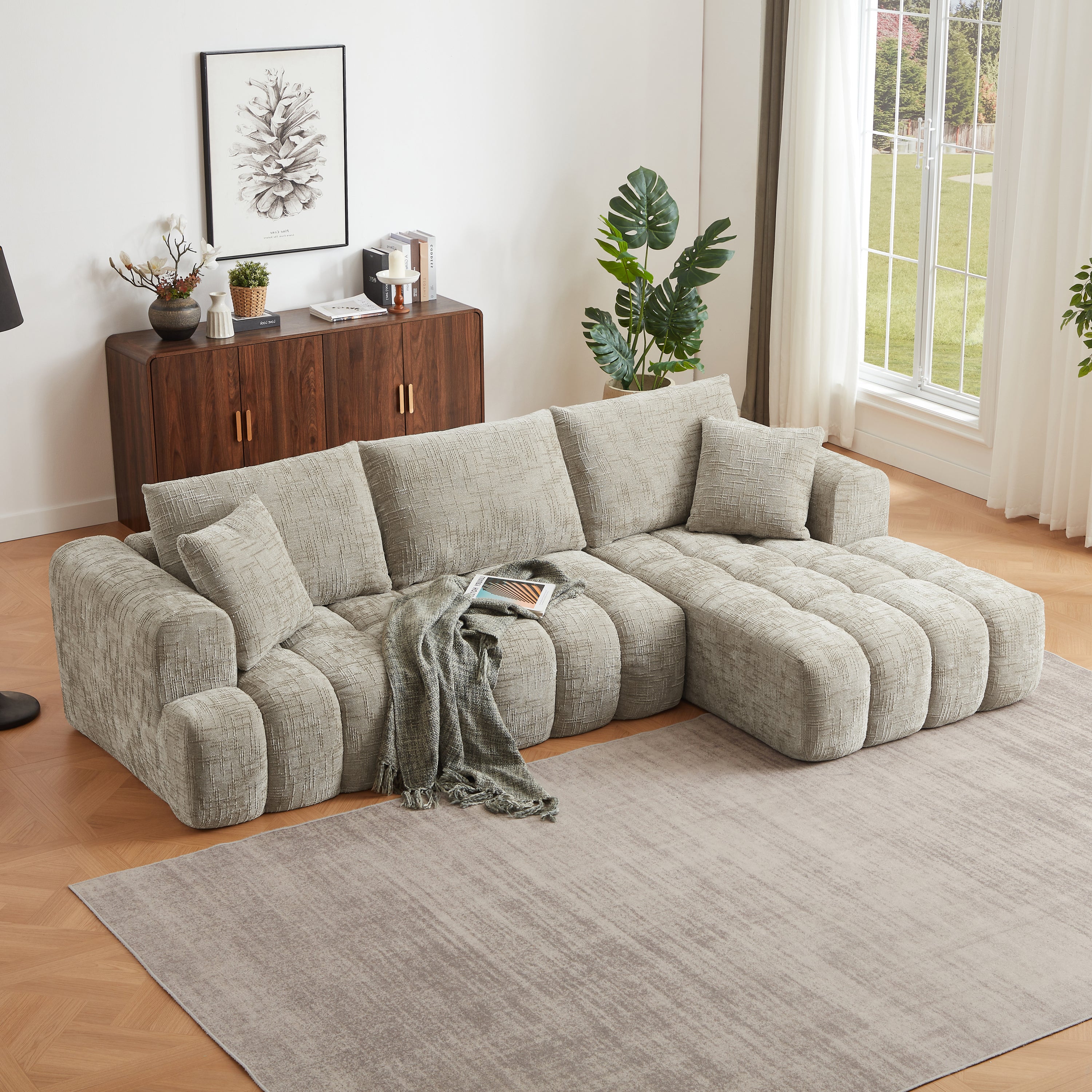 Chenille L-Shape Luxury Sectional Oversized Sofa,Mnimalist Design,Comfy Sleeper Couch for Living Room,Apartment&Reception Spaces,No Assembly Required - Grand Goldman Shop