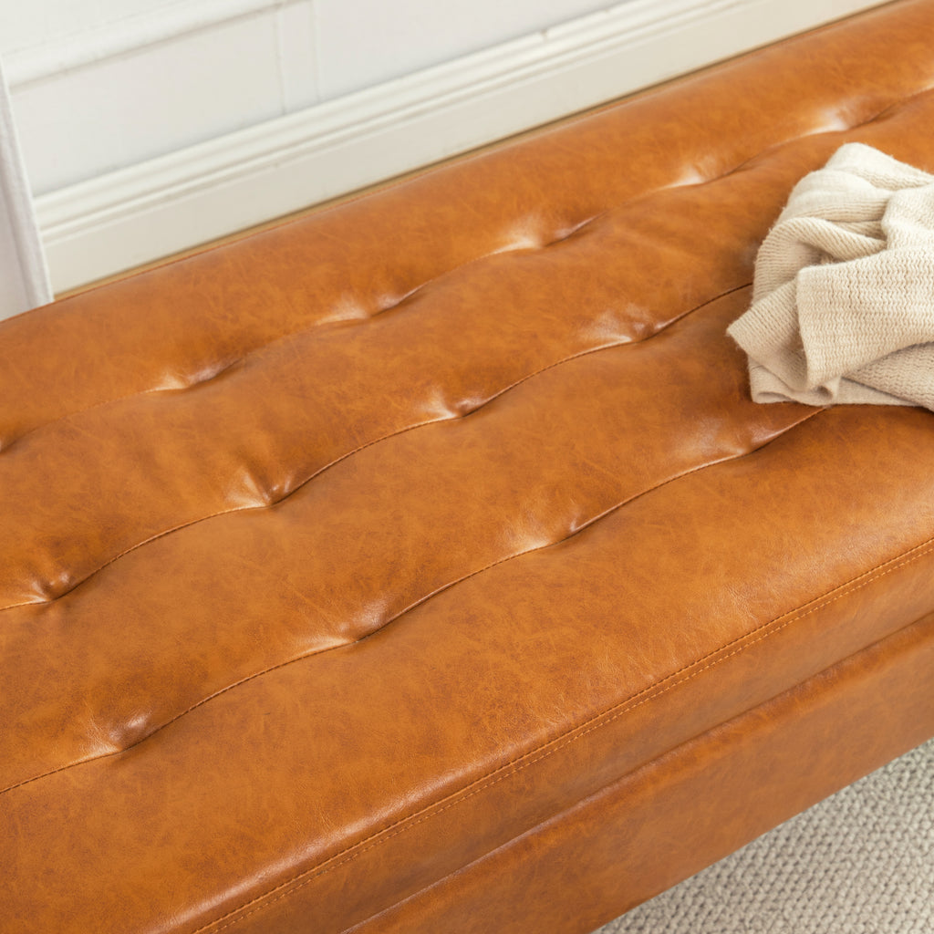 Storage Bench with Storage Bench for Bedroom End of Bed Bench Foot of Bed Bench Entryway Bench Storage Ottoman Bench 43.3' W x 17.7' Brown Leather Bench - Grand Goldman Shop