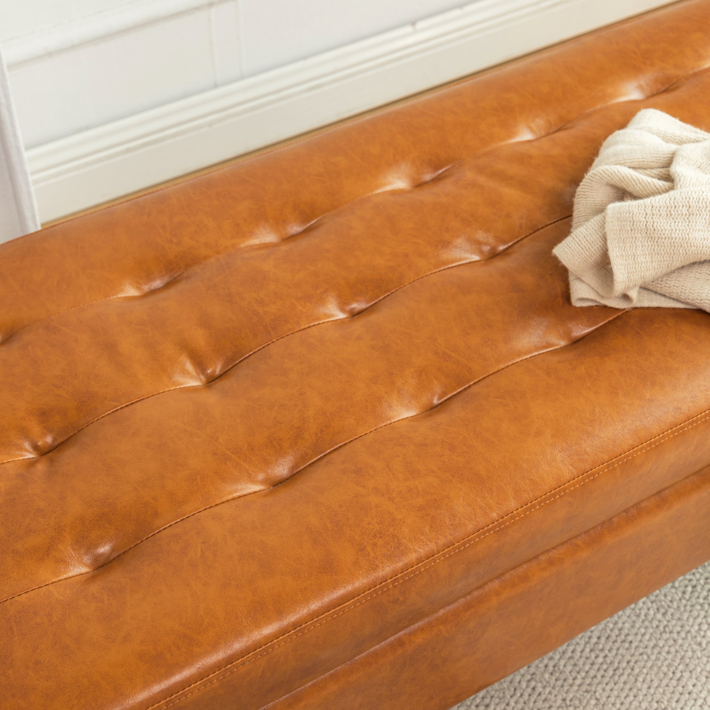 Storage Bench with Storage Bench for Bedroom End of Bed Bench Foot of Bed Bench Entryway Bench Storage Ottoman Bench 43.3' W x 17.7' Brown Leather Bench - Grand Goldman Shop