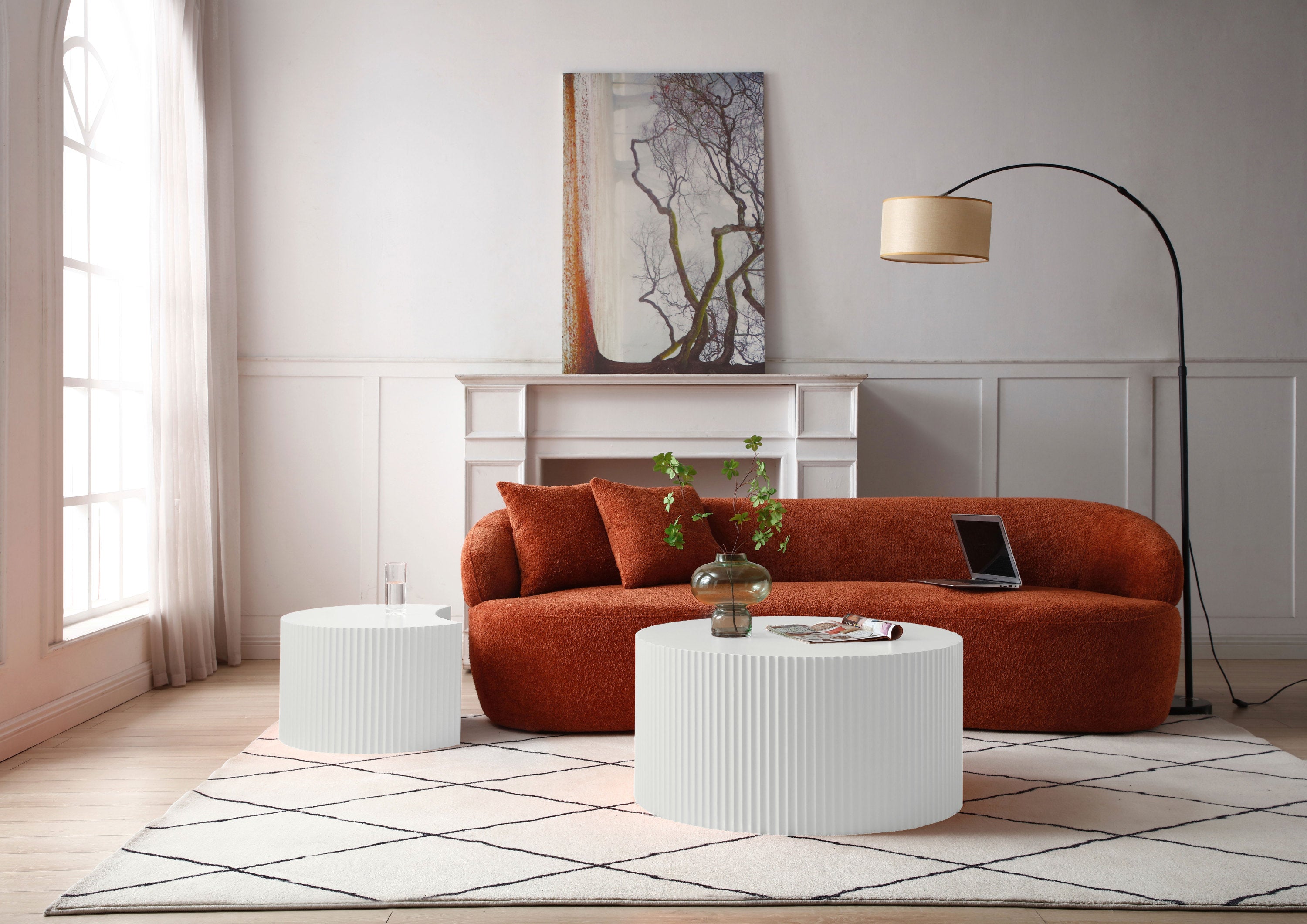White Nesting table set of 2, Handcraft Relief MDF Coffee Table for Living Room/Office/Leisure Area(Same Sku:W876P271185) - Grand Goldman Shop