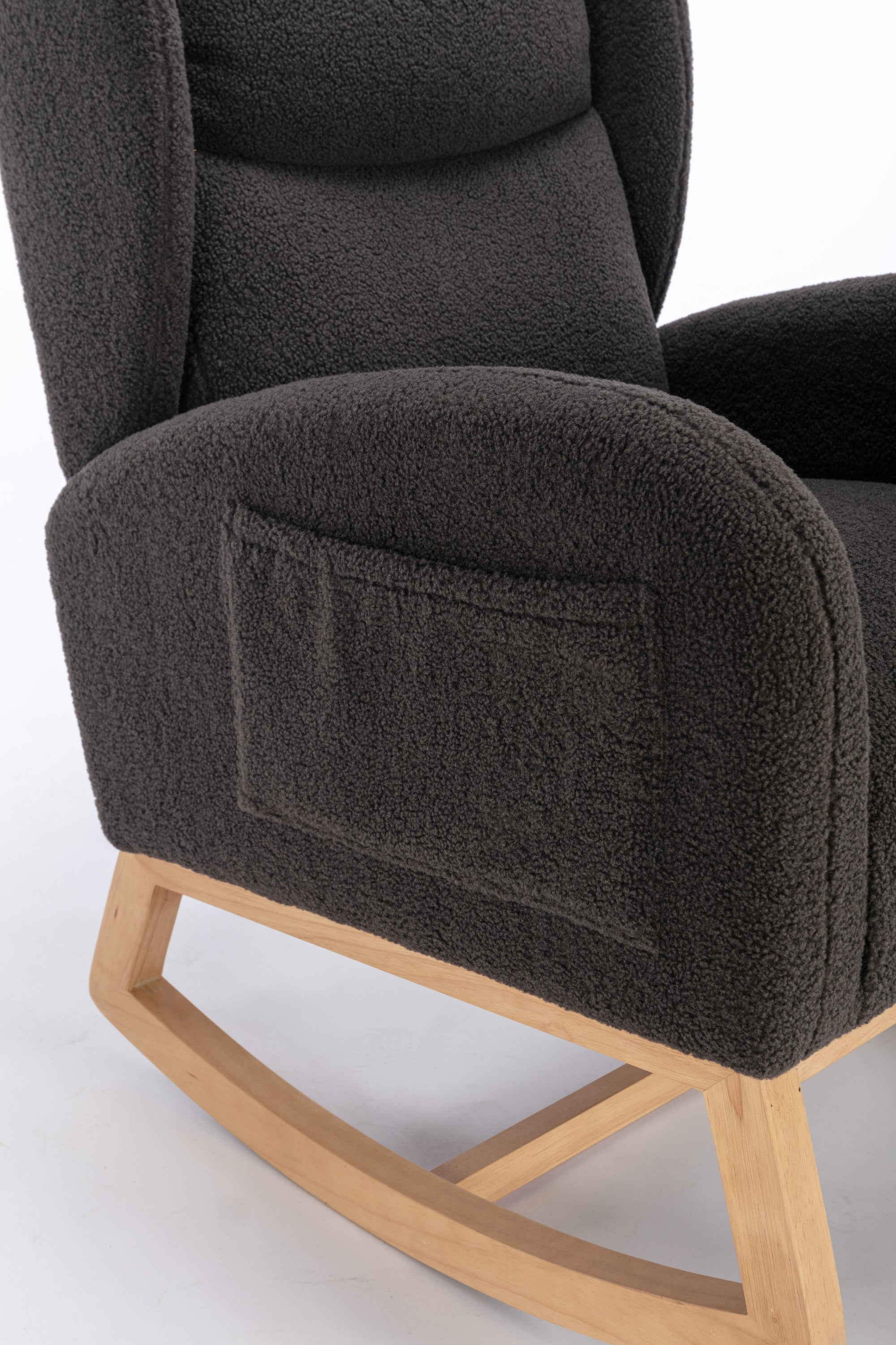 049-Teddy Fabric Rocking Chair With Packet Wood Legs,Dark Gray - Grand Goldman Shop