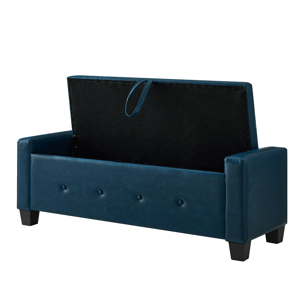 48' Ottoman Bench with Storage, Bench for Bedroom,Living Room,Hallway, Upholstered Tufted Faux Leather PU Ottoman Blue - Grand Goldman Shop