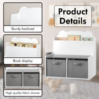 Kids Bookshelf with Storage Bins – Wooden Bookcase with Book Display Shelf and 2 Fabric Bins, Cute Bear-Shaped Backboard, Toy