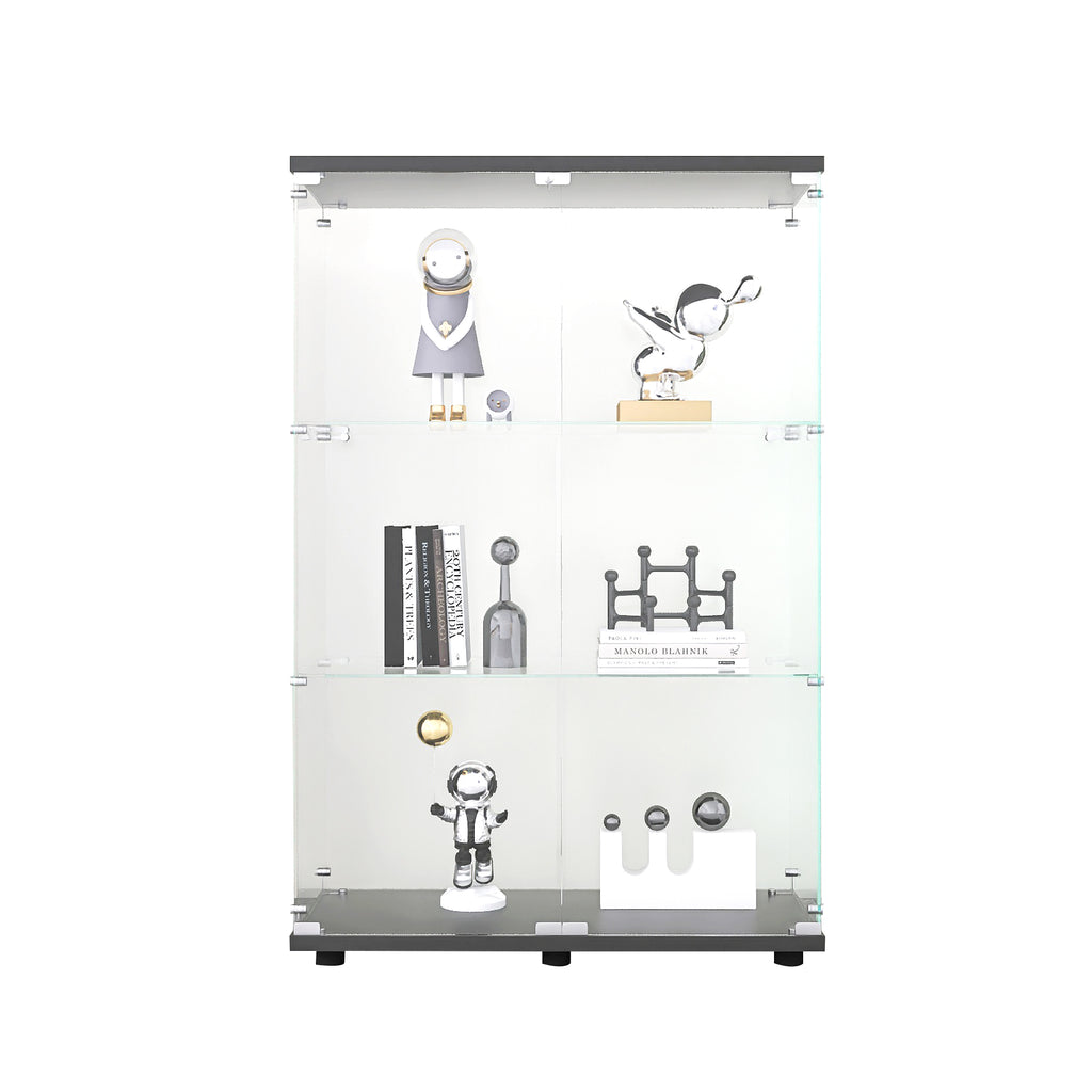 Two-door Glass Display Cabinet 3 Shelves with Door, Floor Standing Curio Bookshelf for Living Room Bedroom Office, 49.3'*31.7