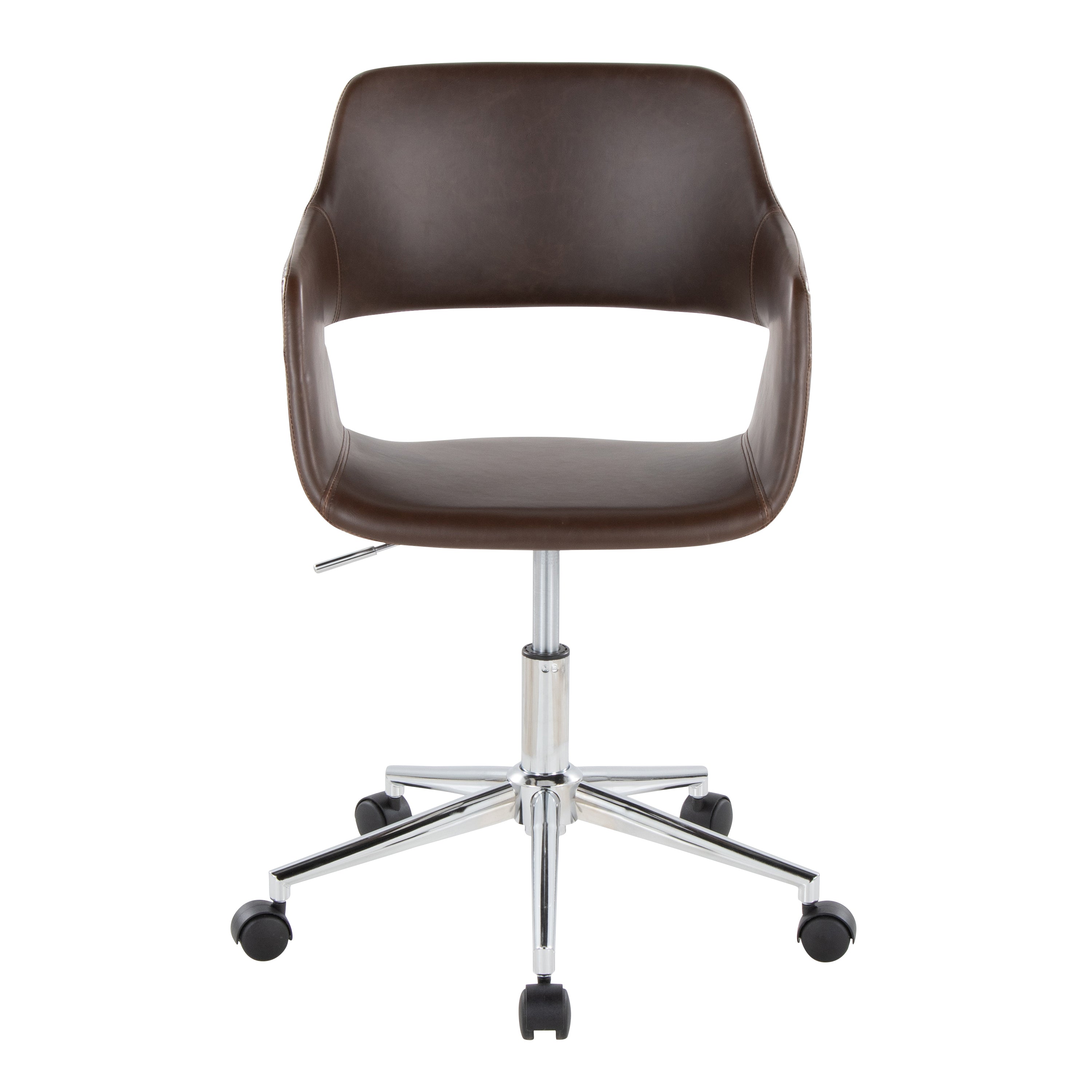 Contemporary Task Chair in Chrome Metal and Espresso Faux Leather - Grand Goldman