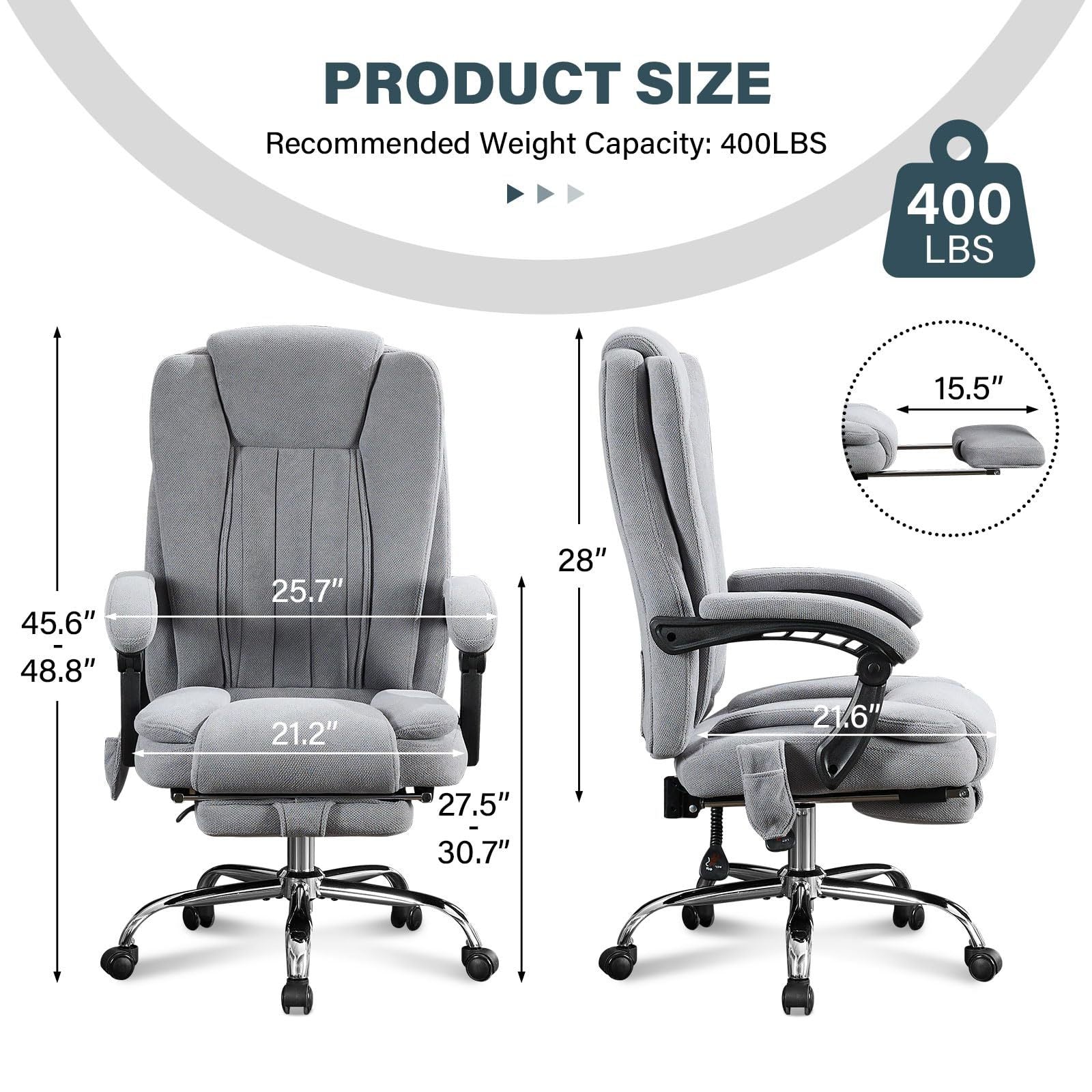 Massage Office Chair with Heat and 6 Vibration Points,Executive Office Chair with Foot Rest and Padded Armrests,Reclining Bac