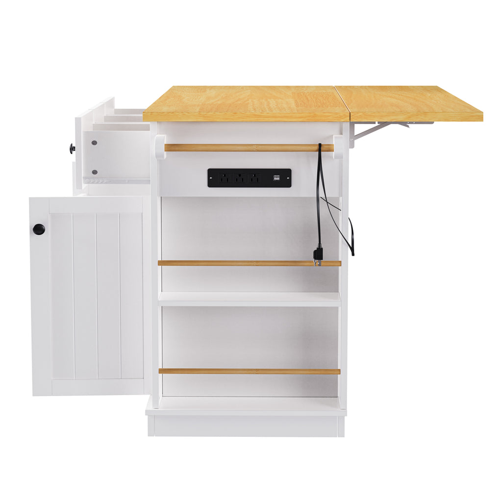 K&K 53inch Large Kitchen Island with Drop Leaf,Power Outlet,Door Internal Storage Rack,Rolling Kitchen Cart on 5 Wheels with 5 Open Side Racks for Kitchen,White (Two Packages)(Stools not included) - Grand Goldman Shop