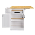 K&K 53inch Large Kitchen Island with Drop Leaf,Power Outlet,Door Internal Storage Rack,Rolling Kitchen Cart on 5 Wheels with 5 Open Side Racks for Kitchen,White (Two Packages)(Stools not included) - Grand Goldman Shop