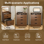 3-in-1 Vanity Desk with Lighted Mirror & Stool, Flip Top Makeup Dressing Table in Walnut Finish, Compact Storage for Bedroom, Bathroom, Dressing Room, 23.62'L - Grand Goldman Shop