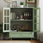 Minimalism Buffet Cabinet with Double Glass Doors and Drawer, Modern Wooden Storage Sideboard Cupboard, Mint Green, MDF and Solid Wood, 28''x15''x36.22'' - Grand Goldman Shop