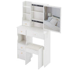 29.2' Small Space Left Drawer Desktop Vanity Table + Cushioned Stool, Extra Large Right sliding mirror, Multi Layer High Capacity Storage, Practical Fashionable Dresser, Suitable For Small Space - Grand Goldman Shop