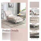 Velvet Chaise Lounge Indoor, Button-Tufted Upholstered Chair with Pillow, Beige Velvet, 63.38x28.94x34.05 inches - Grand Goldman Shop