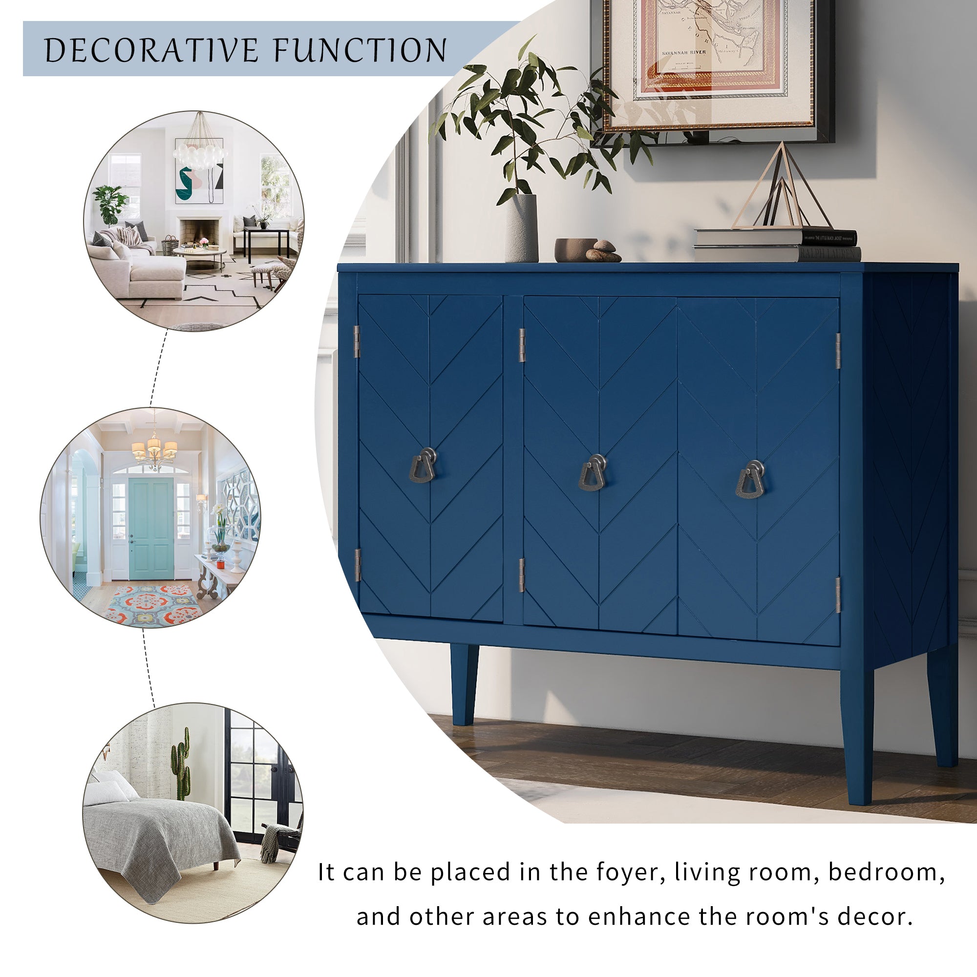 U_STYLE Adjustable Shelf Storage Sideboard with 3 Retro Metal Handles and 4 Pinewood Legs, for Entryway, Living Room, Study Room, Dining Room - Grand Goldman Shop
