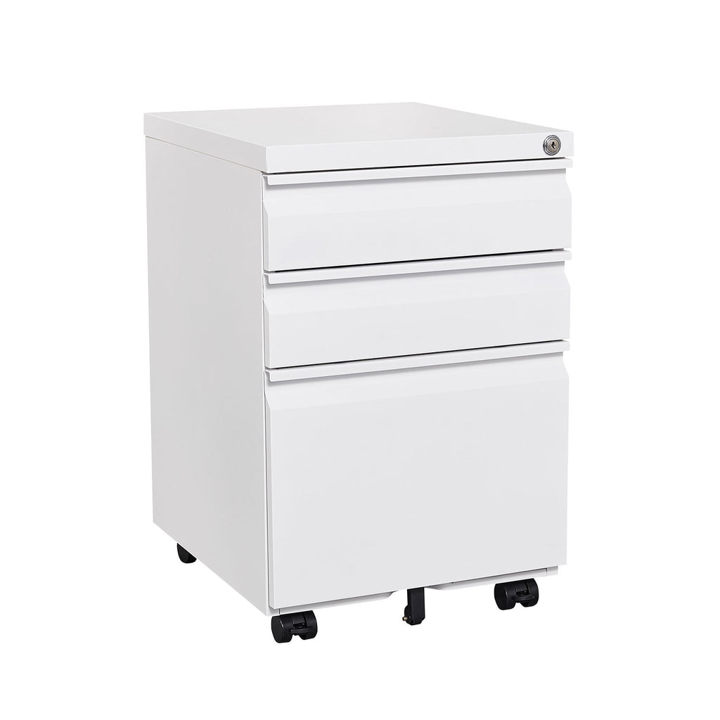 Modern 3-Drawer Mobile Filing Cabinet with Lock, White Metal Office Storage, Legal/Letter Size - Grand Goldman