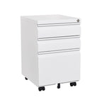 Modern 3-Drawer Mobile Filing Cabinet with Lock, White Metal Office Storage, Legal/Letter Size - Grand Goldman