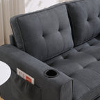 {VIDEO Provided}3-in-1 Upholstered Futon Sofa Convertible Sofa bed,Foldable Tufted Loveseat with Pull Out Sleeper Couch Bed,Folding Mattres Love Seat Daybed W/Side Pockets and Cup Holder, Dark Gray - Grand Goldman Shop