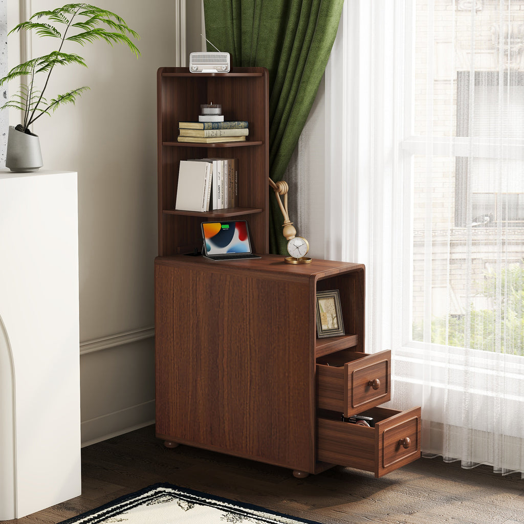 End Table with Drawers, Corner Table with Open Shelves, Tall Side Table for Bedroom and Corner(Expect Arrival Date 2025/4/16) - Grand Goldman Shop