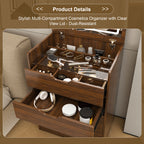3-in-1 Vanity Desk with Flip Top Lighted Mirror & Storage Stool, Compact Makeup Dressing Table in Walnut Finish, 23.62L - Grand Goldman Shop