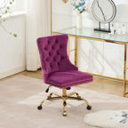 A&A Furniture Office Chair,Modern Velvet Upholstered Tufted Button Home Office Chair with Golden Metal Base,Adjustable Desk C