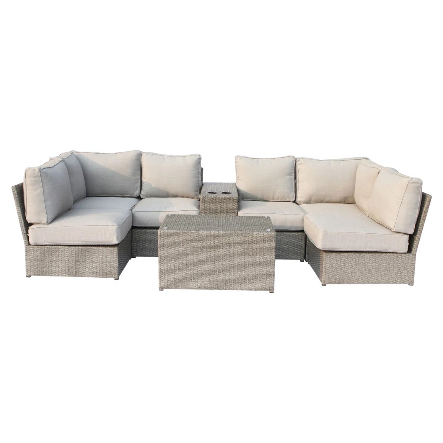 Contemporary 4-Person Outdoor Sofa Set with Cushions, Grey Mix, Rustproof Aluminum, 8-Piece