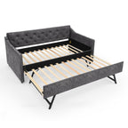 Grey Velvet Mid-Century Style Twin Upholstered Daybed with Pop-Up Trundle and USB Charging Armrest - Grand Goldman Shop