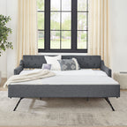 Twin Size Upholstered Daybed with Trundle and USB Charging, Dark Gray Linen - Grand Goldman Shop