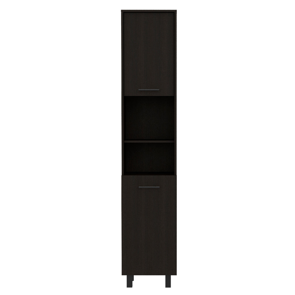 Hobart Pantry, Four Legs, Three Interior Shelves, Two Shelves, Two Cabinets -Black - Grand Goldman
