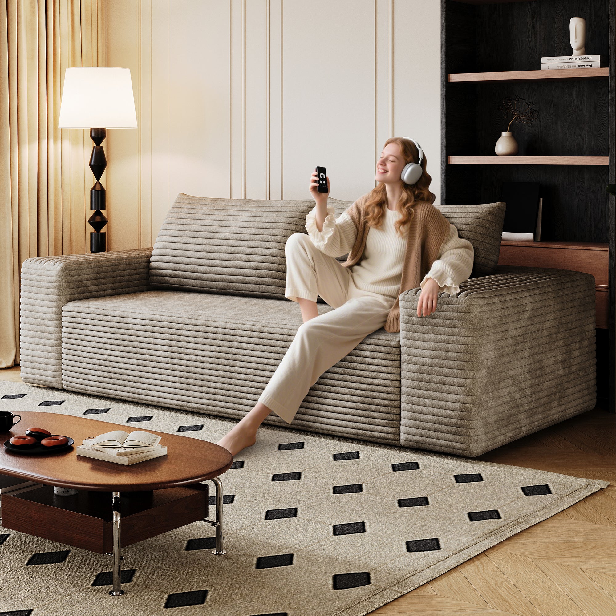 71' 3Setaser Sofa,Corduroy Fabric,Deep Seat Couches,Comfy Loveseat Sofa,No Assembly,1pcs for Living room, Bedroom,Conference room ,Apartment,Camel - Grand Goldman Shop