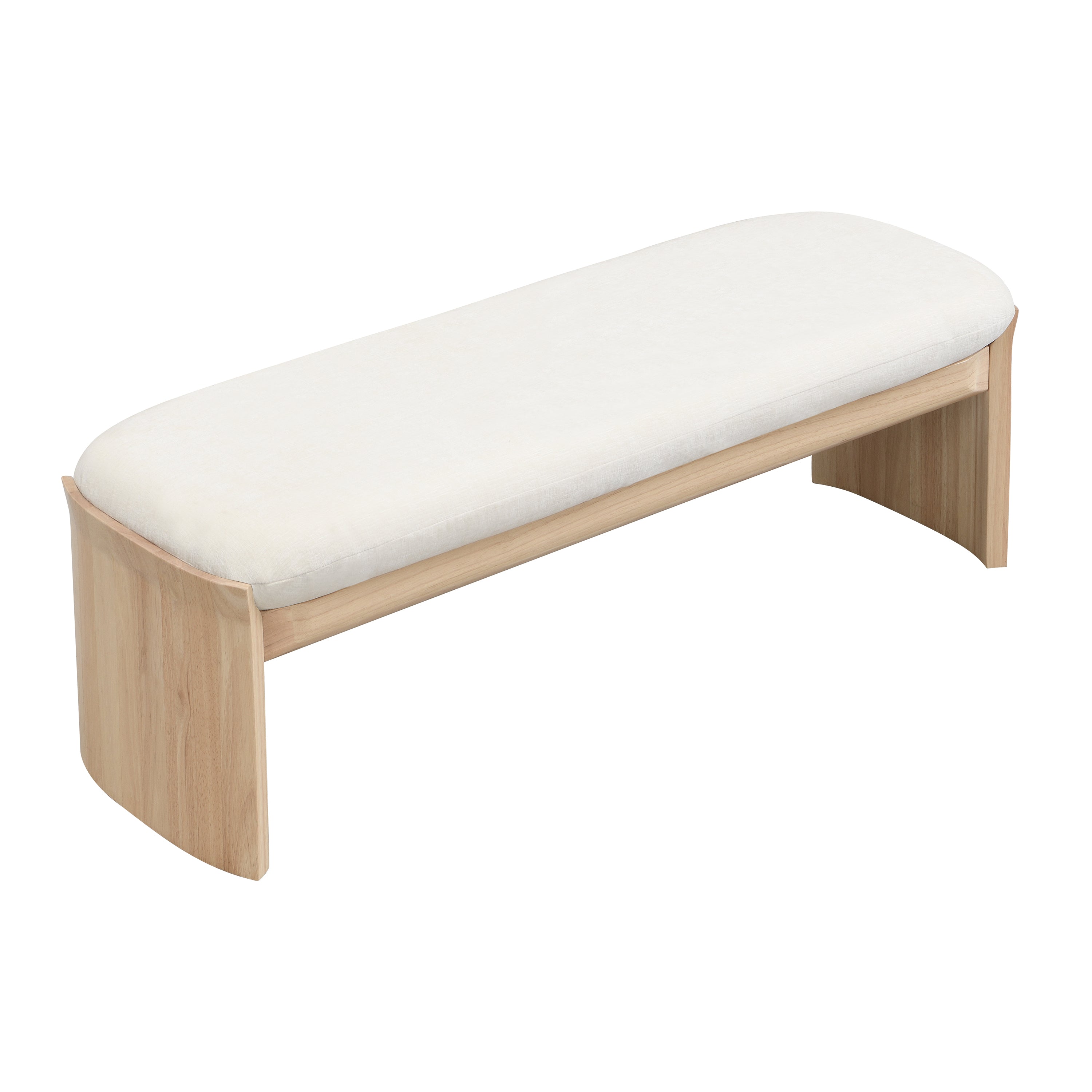 51.5 Inch Beige Rubber Wood Footstool for Bedroom and Living Room – Natural Finish with Soft Fabric Cushion - Grand Goldman Shop