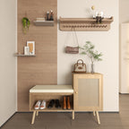 2-in-1 Shoe Storage Bench with Adjustable Shelves, Antique Natural Rattan Finish, PP Rattan and Wood Construction, Modern Entryway Organizer, 39.4 x 27.6 x 11.8 inches - Grand Goldman Shop
