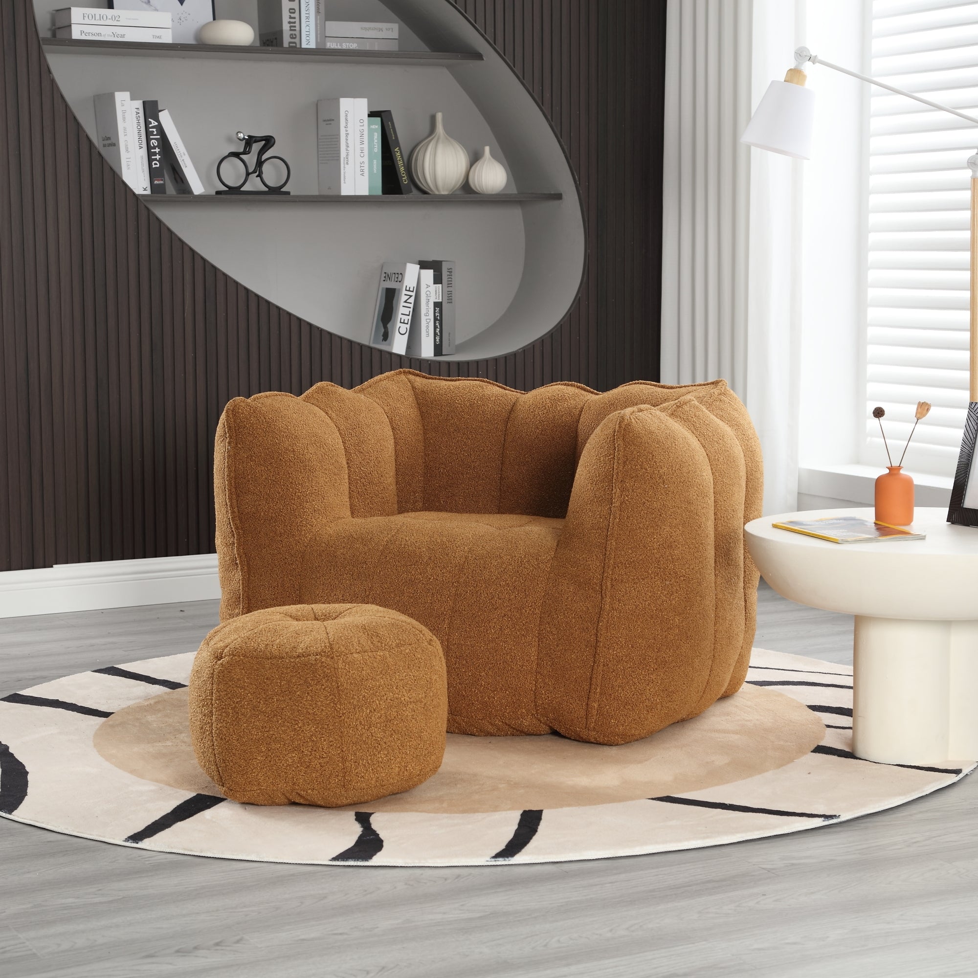 Soft Chenille Bean Bag Chair with High Resilient Foam for Living Room and Bedroom, Comfortable Square Lazy Sofa with Footstool for Adults - Grand Goldman Shop