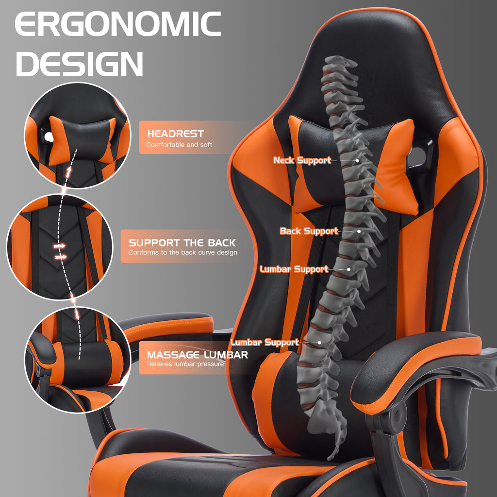 Gaming Chair with Footrest, Ergonomic Computer Chair with Headrest and Lumbar Support, Breathable Material Height Adjustable 