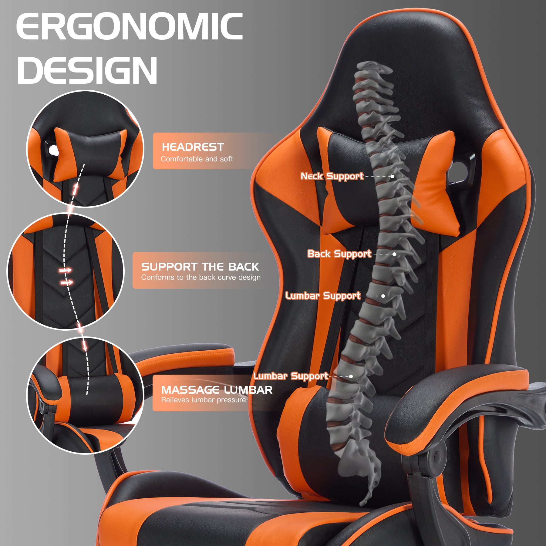 Gaming Chair with Footrest, Ergonomic Computer Chair with Headrest and Lumbar Support, Breathable Material Height Adjustable 