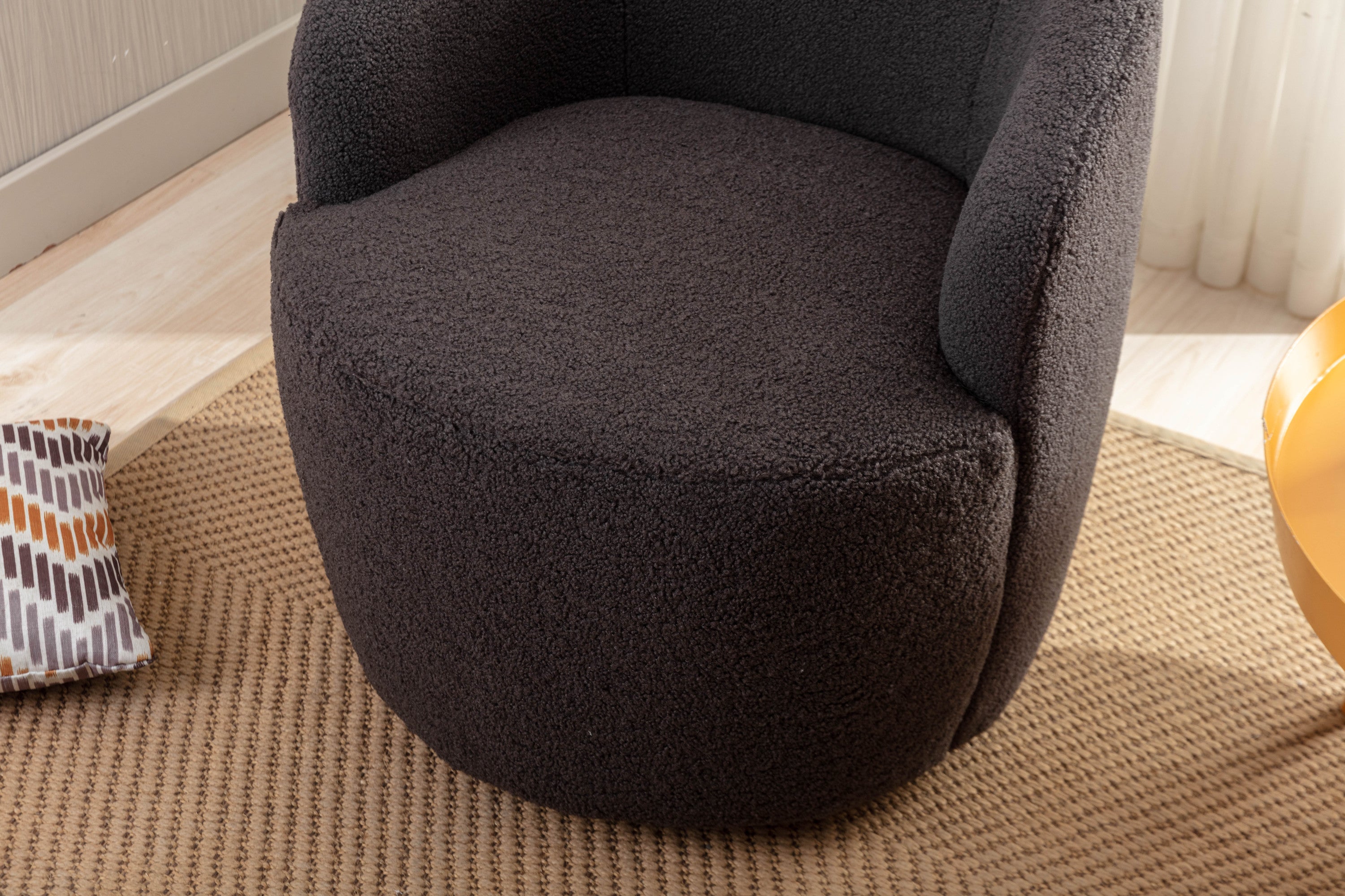Teddy Fabric Swivel Accent Armchair Barrel Chair With Black Powder Coating Metal Ring,Dark Gray - Grand Goldman Shop