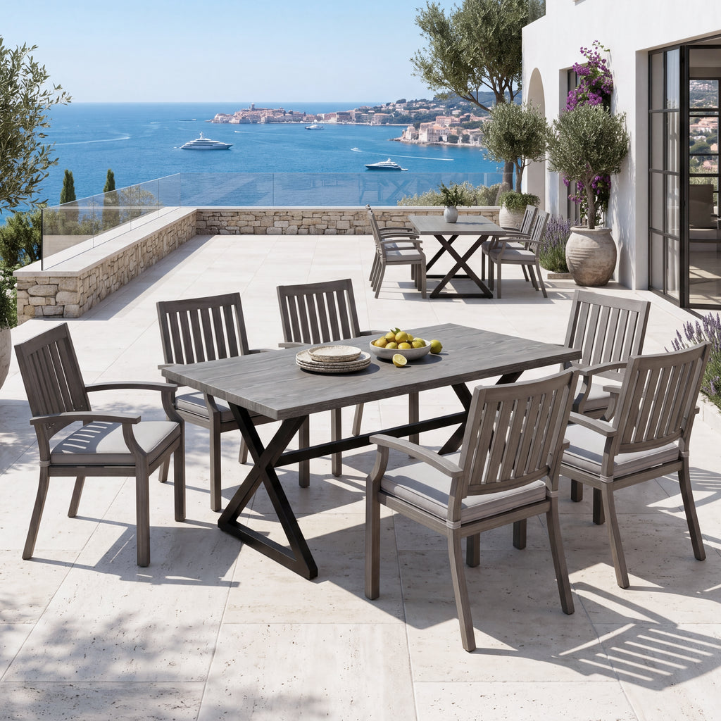 7-Piece Outdoor Dining Set with Aluminum Chairs , Weatherproof Patio Furniture,Black+Grey+Silver