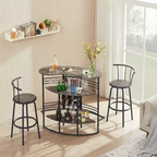 Oval Bar Table with Wood Counter Top and Wine Rack Storage, Wine Bakers Rack for Dining Room, Brown - Grand Goldman Shop