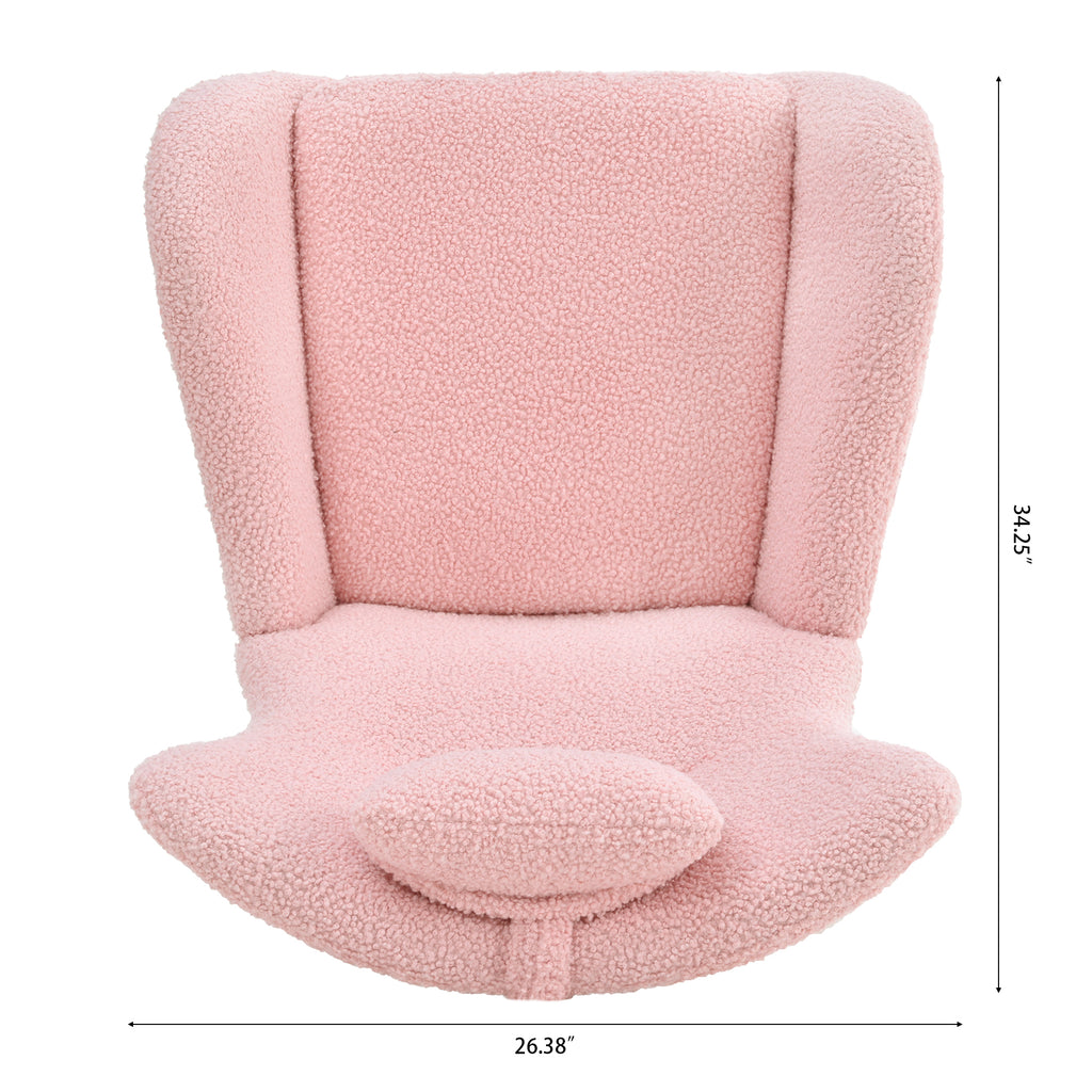 Rocking Chair Nursery, Teddy Upholstered Rocker Glider Chair with High Backrest, Adjustable Headrest & Pocket, Comfy Glider Chair for Nursery, Bedroom, Living Room, Offices, Rubber wood, pink - Grand Goldman Shop