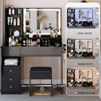 41' Large Size Left Drawer Desktop Vanity Table+Cushioned Stool Dresser Set, 2 AC+2 USB Power Station, Hair Dryer Stand, Extra Large Touch Control LED Mirror, 3-color Switch, EPA, GCC, UL Certificate - Grand Goldman Shop