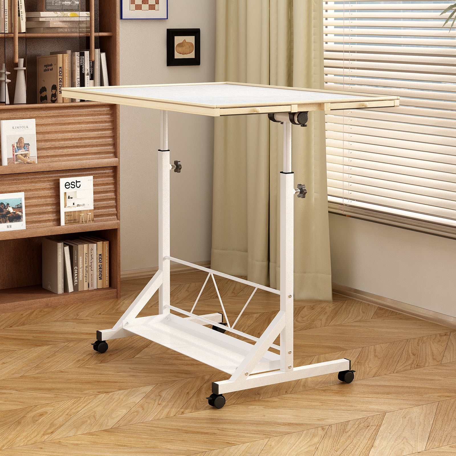 (WHITE) Wooden 1500 Piece Puzzle Table with Drawer, 35'*27.17' Adjustable Puzzle Table, 360° Tilting Puzzle Table with Legs a
