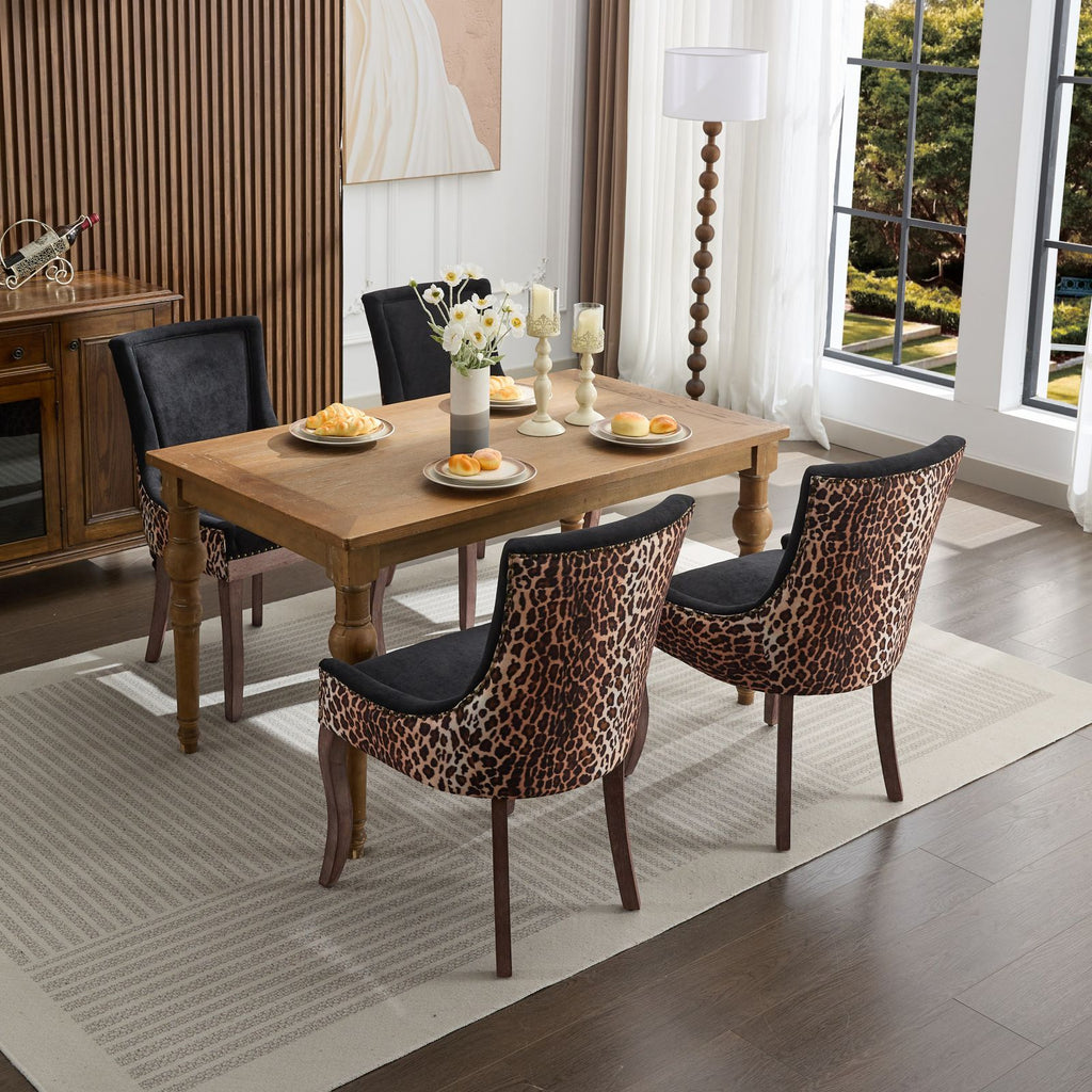 A&A Furniture,Ultra Side Dining Chair, Thickened fabric chairs with neutrally toned solid wood legs, Bronze nail head, Set of 2,Leopard Print - Grand Goldman Shop