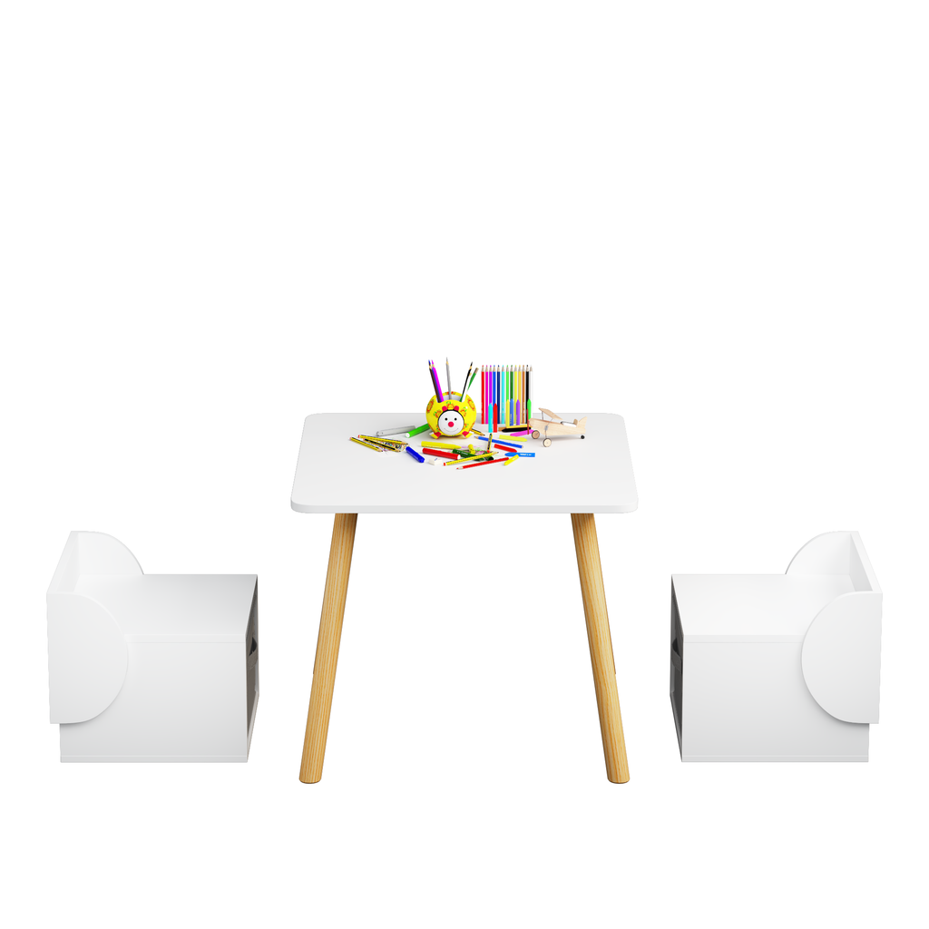 Kids Table and 2 Chair Set with Storage Bins, 3-Piece Toddler Activity Play Table for Arts & Crafts, Reading, Drawing, Wooden