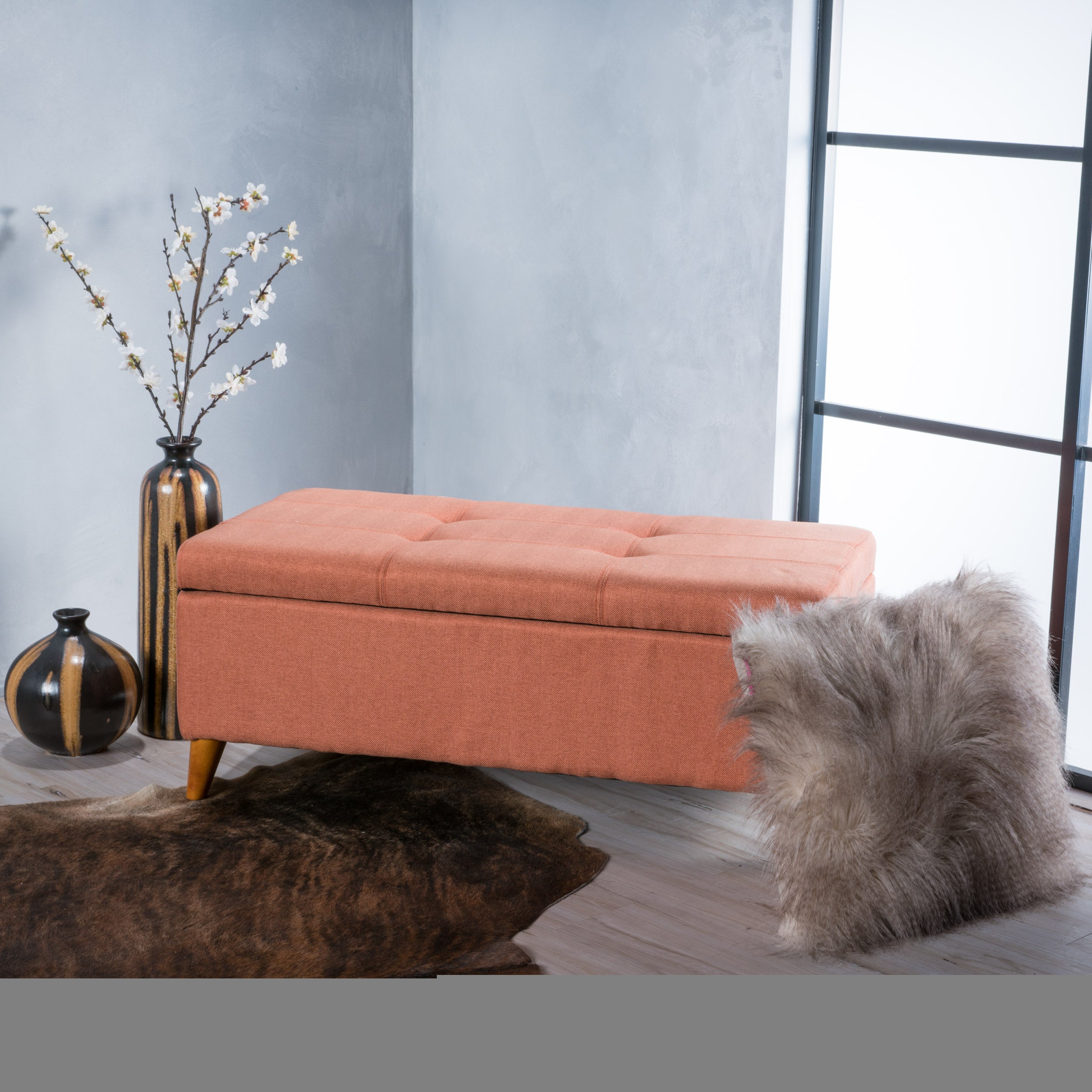 Home Decor, Tufted Ainsley Button Storage Ottoman Bench with Hinged Lid , Ottoman Bench with Storage for Living Room & Bedroom,solid wood leg - Grand Goldman Shop