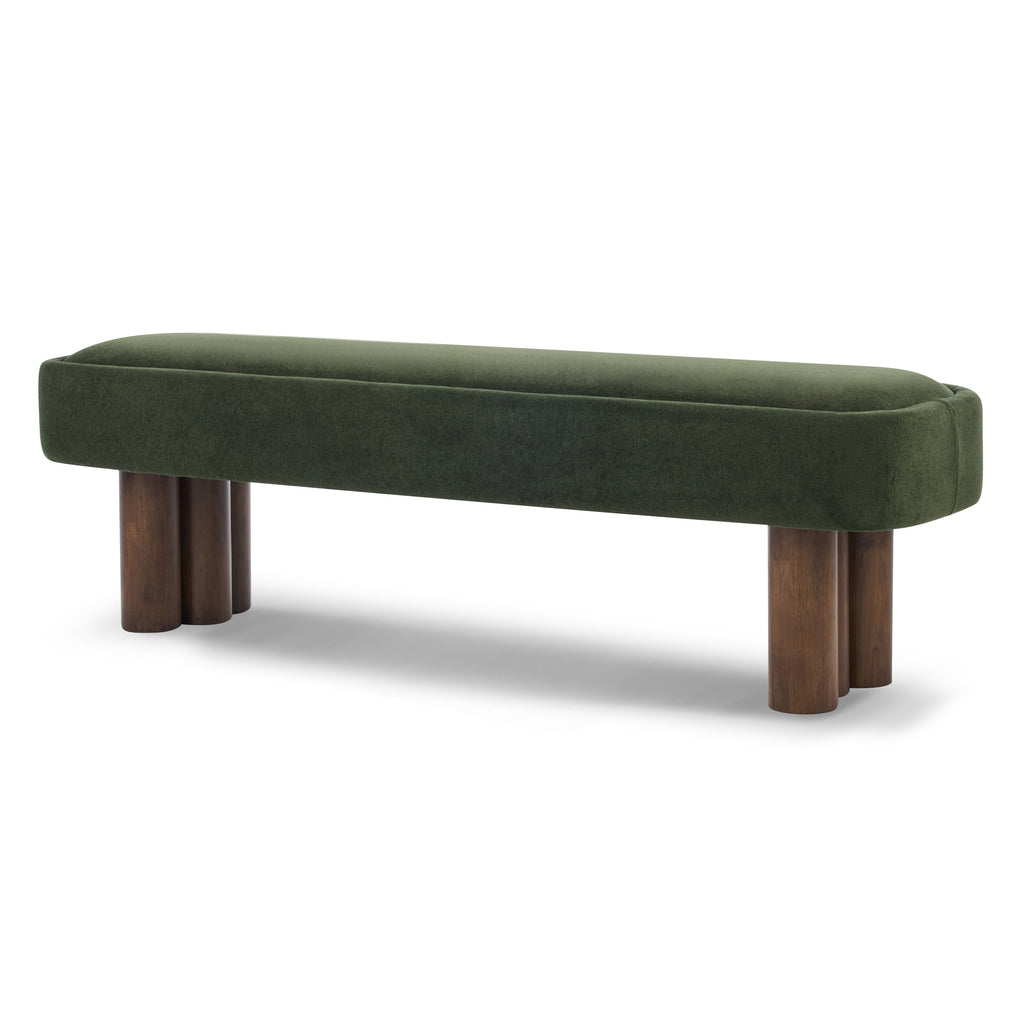 Indoor Green Fabric Dining Bench with Walnut Color Legs, 60.04'L Upholstered Seating for Kitchen, Dining Room and Living Space,250lbs Capacity - Grand Goldman Shop