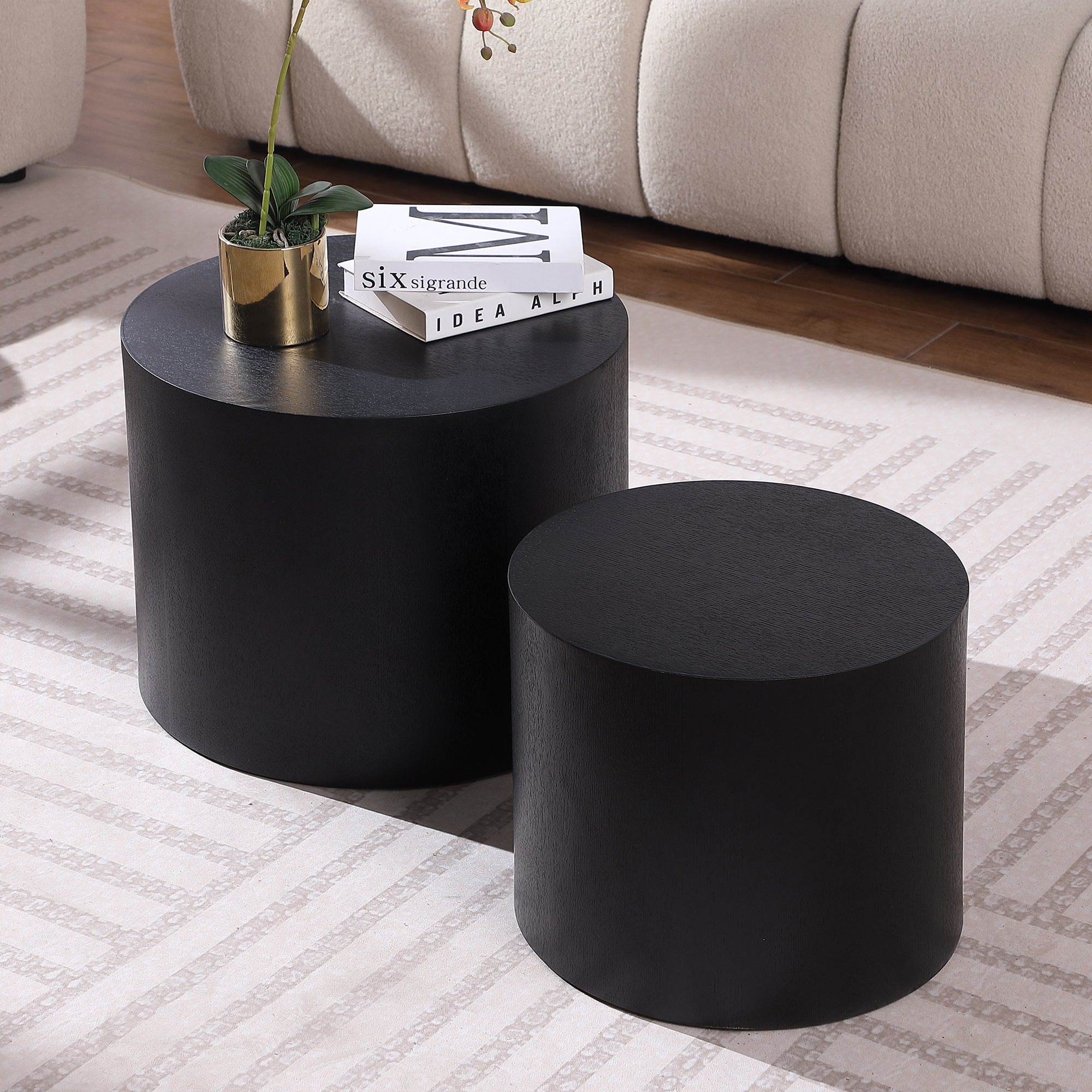 MDF with ash/oak/walnut veneer side table/coffee table/end table/nesting table set of 2 for living room,office,bedroom Black - Grand Goldman Shop