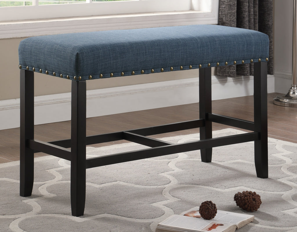 Biony Fabric Counter Height Dining Bench with Nailhead Trim, Blue - Grand Goldman Shop